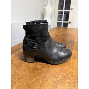 Dansko Booties Women’s 8 EU 38 Hayley Black Leather Ankle Side Zip Block Heels